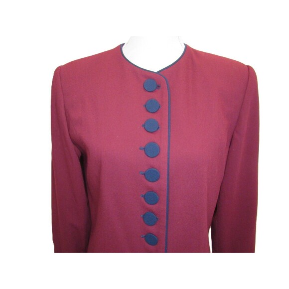 Burgundy Blazer Navy Buttons Womens 8 En Avance Haute De Gamme VTG Shoulder Pads - Picture 4 of 12